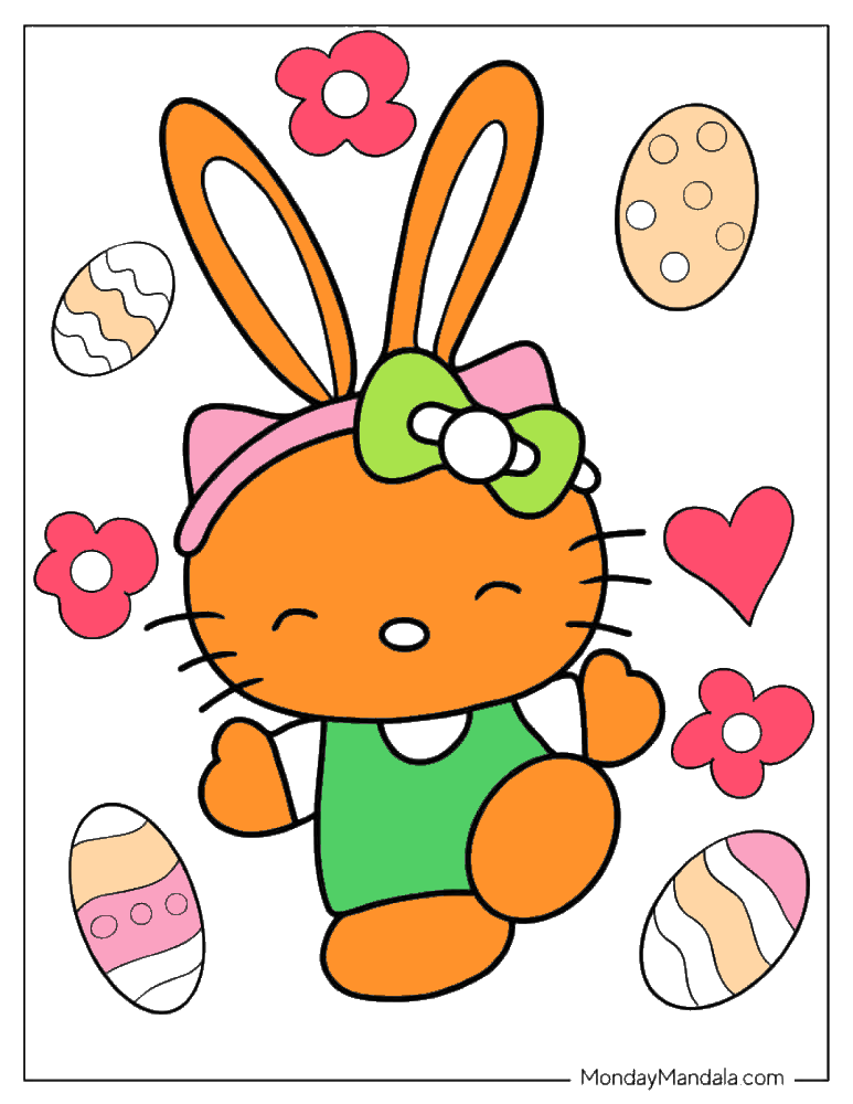 Cute Hello Kitty Wearing Bunny Ears colored by Dương